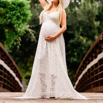 MQTIME  -  Maternity White Lace Maxi Gowns Dresses for Photo Shoot Sexy V Neck Backless Pregnancy Photography Dress Pregnant Baby Shower